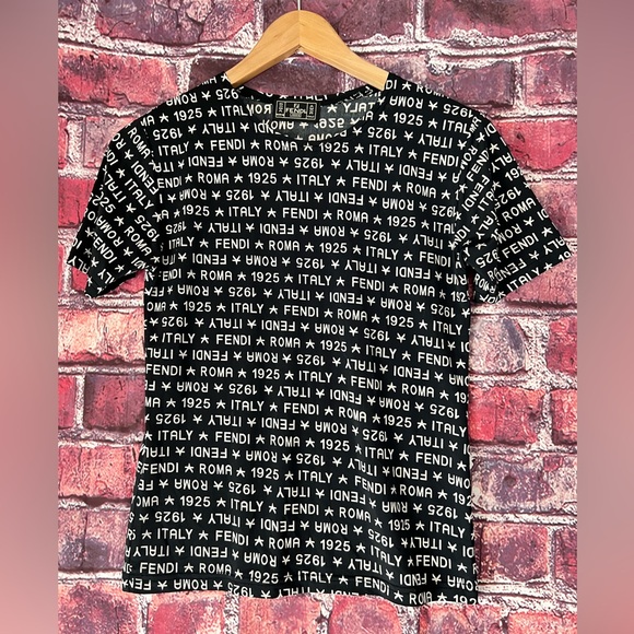 Fendi Tops - Fendi Roma Italy 1925 Monogram Graffiti Logo Tee Shirt Black XXS